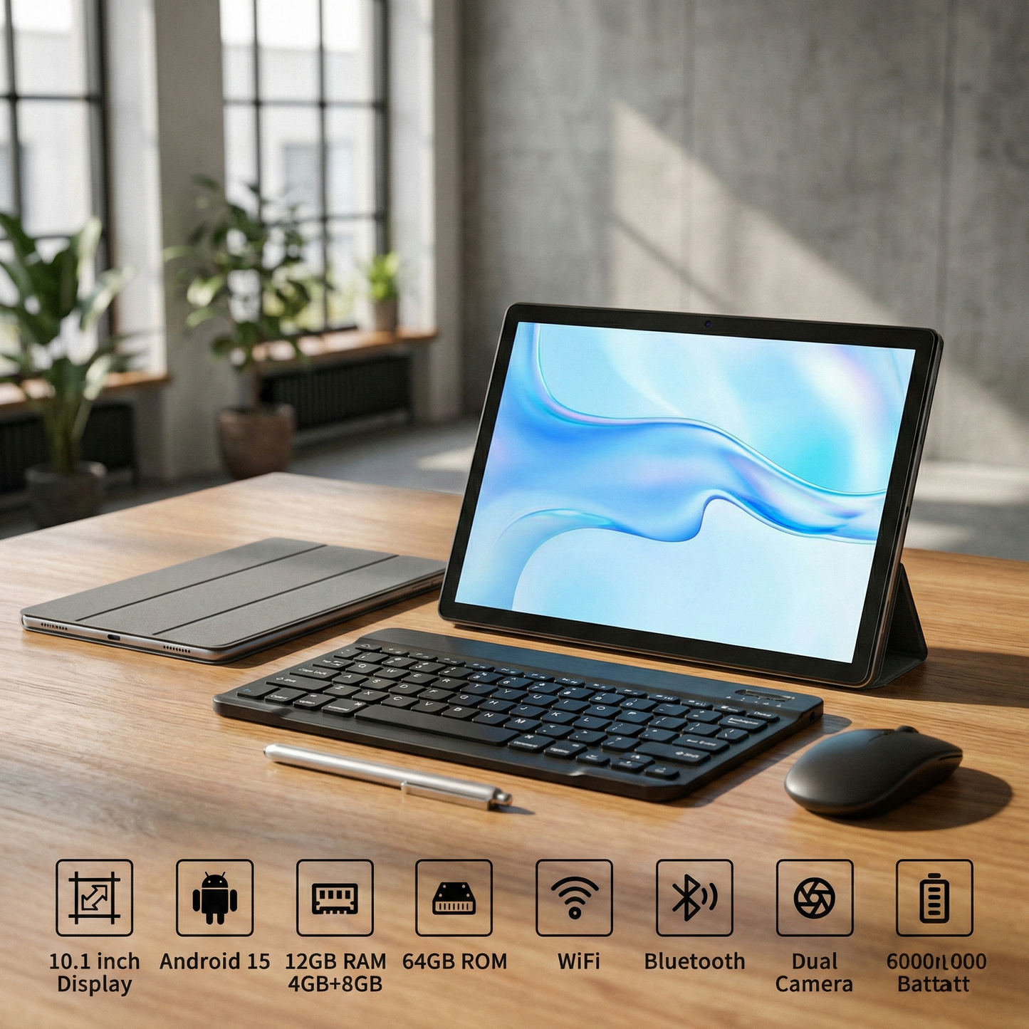 10.1" Android 15 2-in-1 Tablet