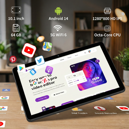 10.1" Tablet, Android 14, Keyboard, Mouse, Stylus