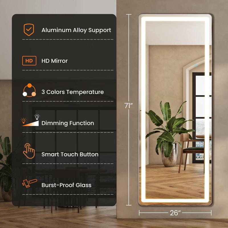 Full Length LED Mirror With Dimmable Lights
